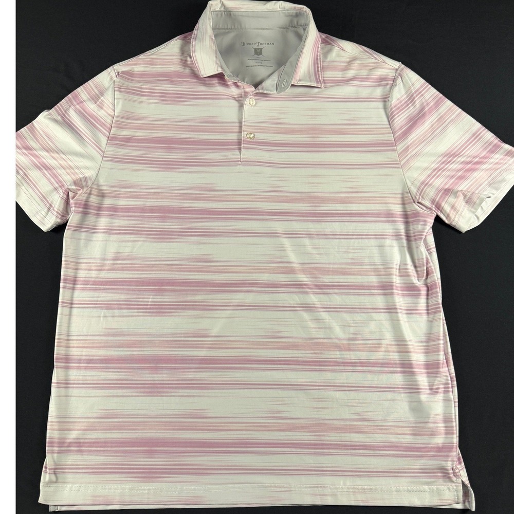 Hickey Freeman Golf Men XL Pink Striped Performance Polo Short Sleeve Athleisure